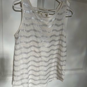 White and silver sequined top Small